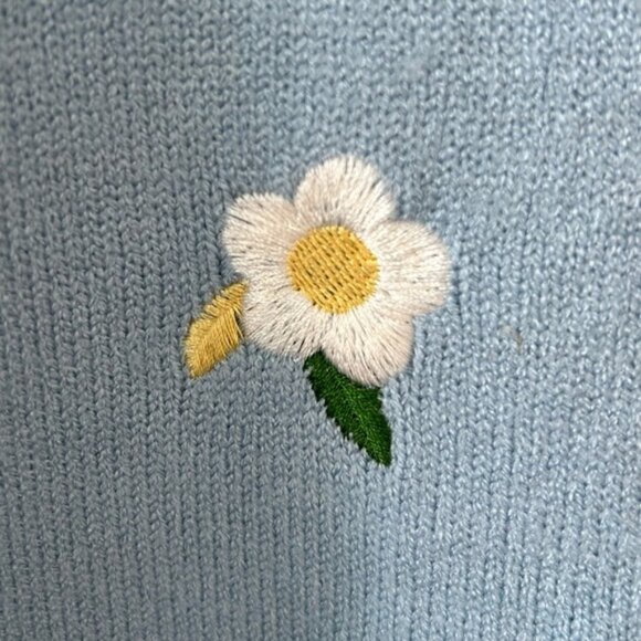 Simple Retro Blue Embroidered Daisy Cardigan Sweater NWT Size L - Picture 5 of 7